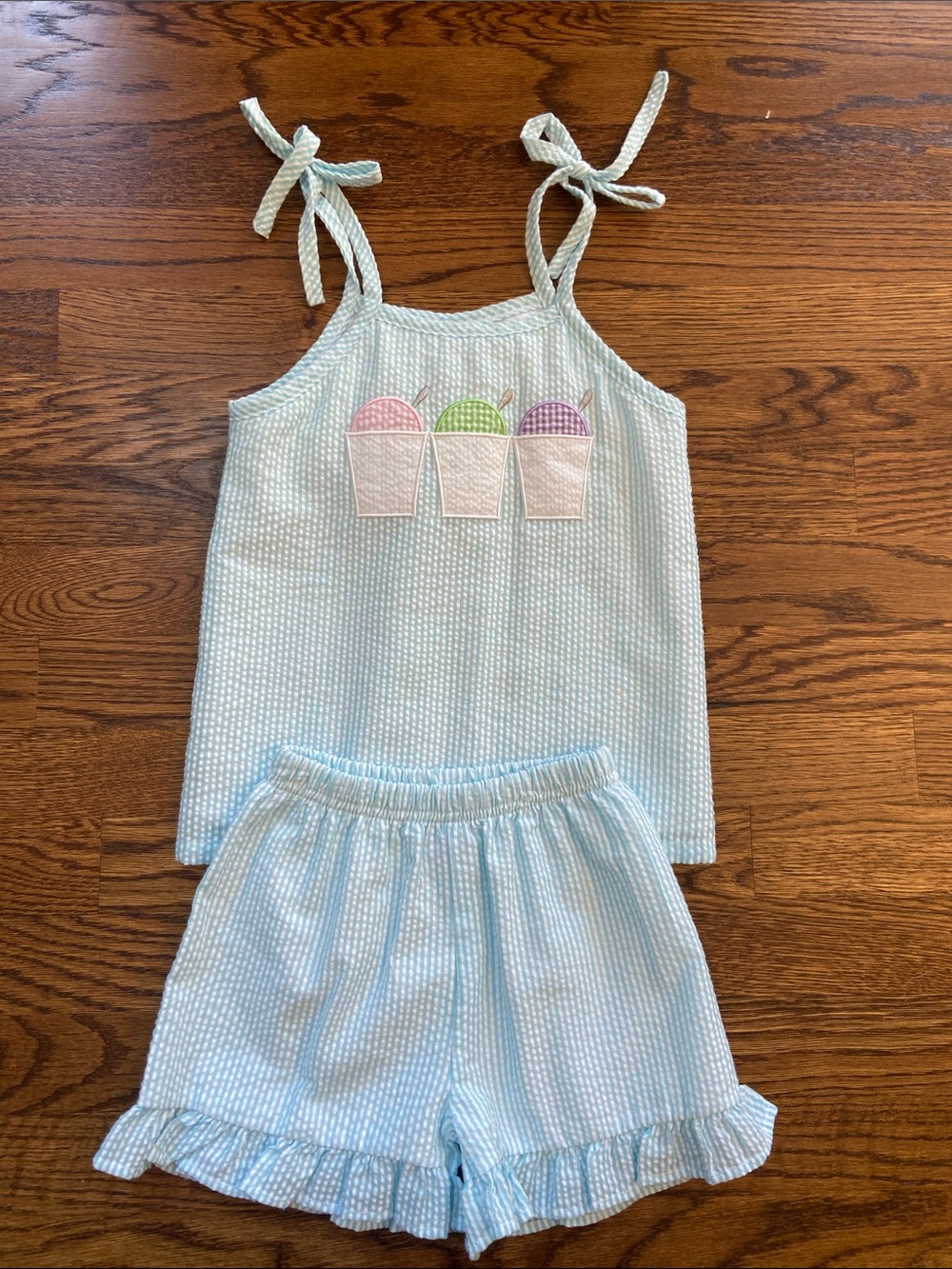 Stitchy Fish Seersucker Girls' Slushy Appliqué Matching Set 4T Preppy Ruffles
